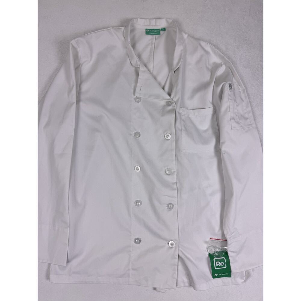 Chef Works Men’s Chef Coat White Size L Restaurant Kitchen Uniform NEW NWT